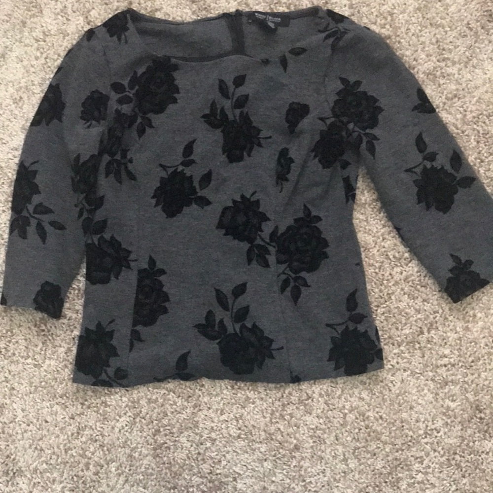 Gray black velvet roses dress top